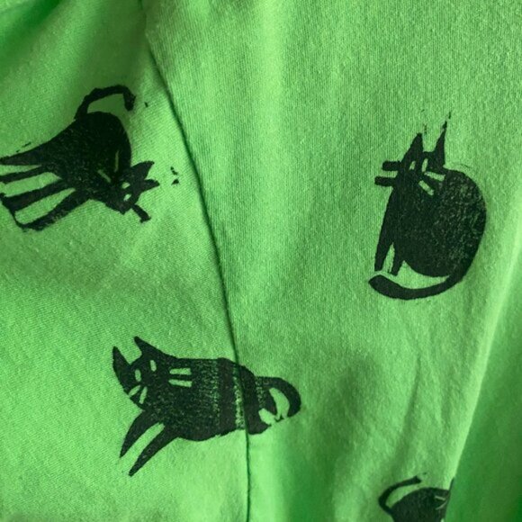 Vintage 90s cats kitty graphic 100% cotton T shirt tee top in green - Picture 8 of 14